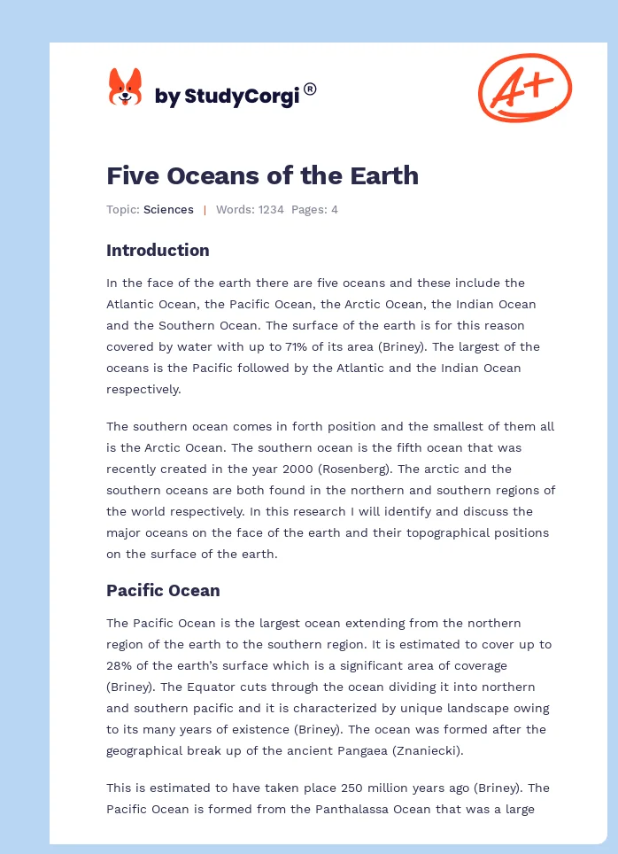Five Oceans of the Earth. Page 1