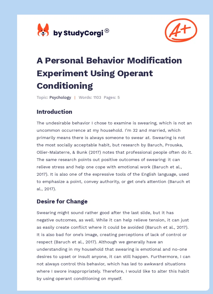 A Personal Behavior Modification Experiment Using Operant Conditioning. Page 1