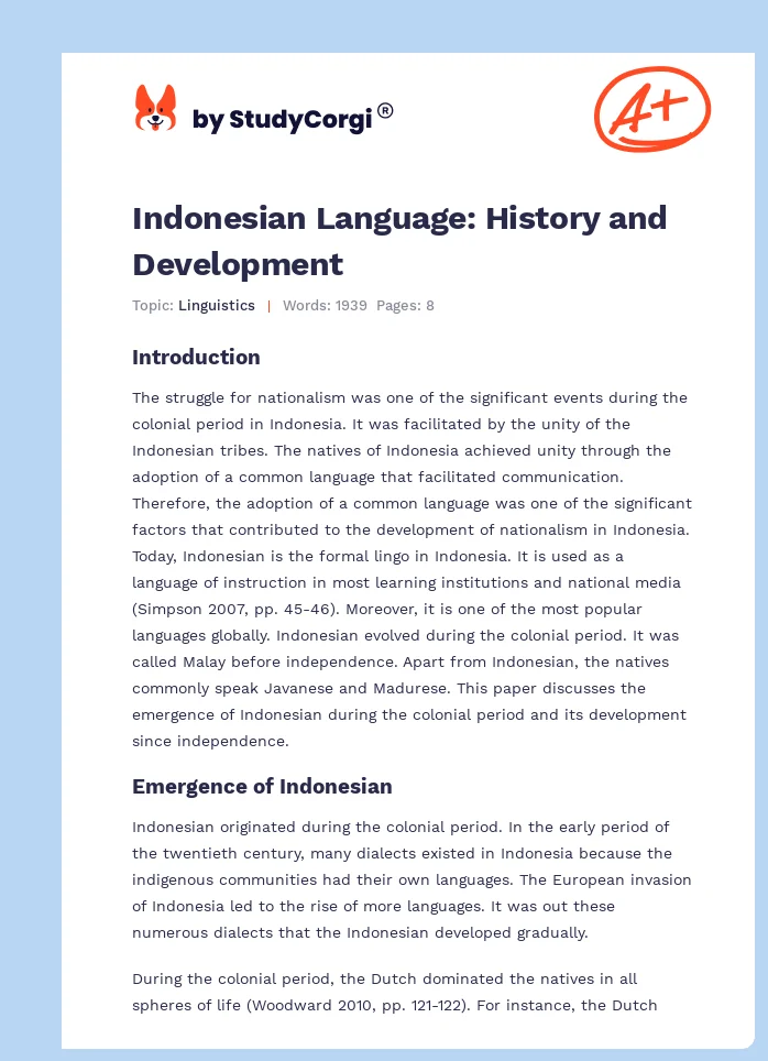 Indonesian Language: History and Development. Page 1