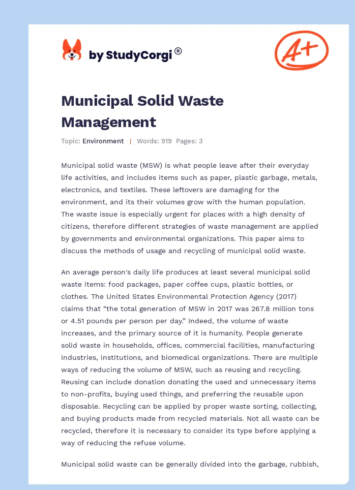 Municipal Solid Waste Management. Page 1