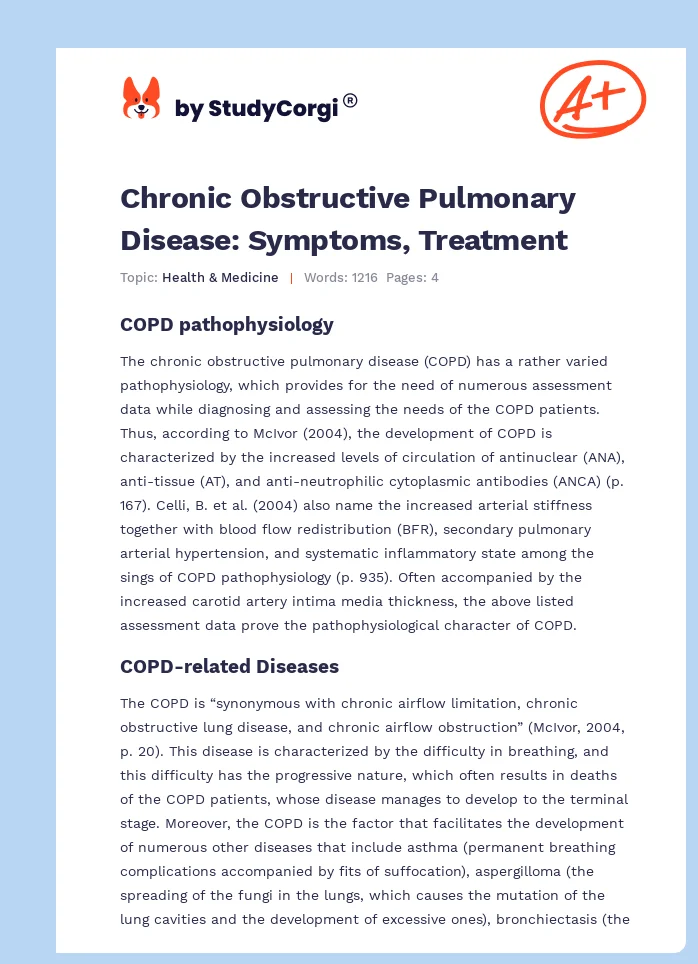 Chronic Obstructive Pulmonary Disease: Symptoms, Treatment. Page 1