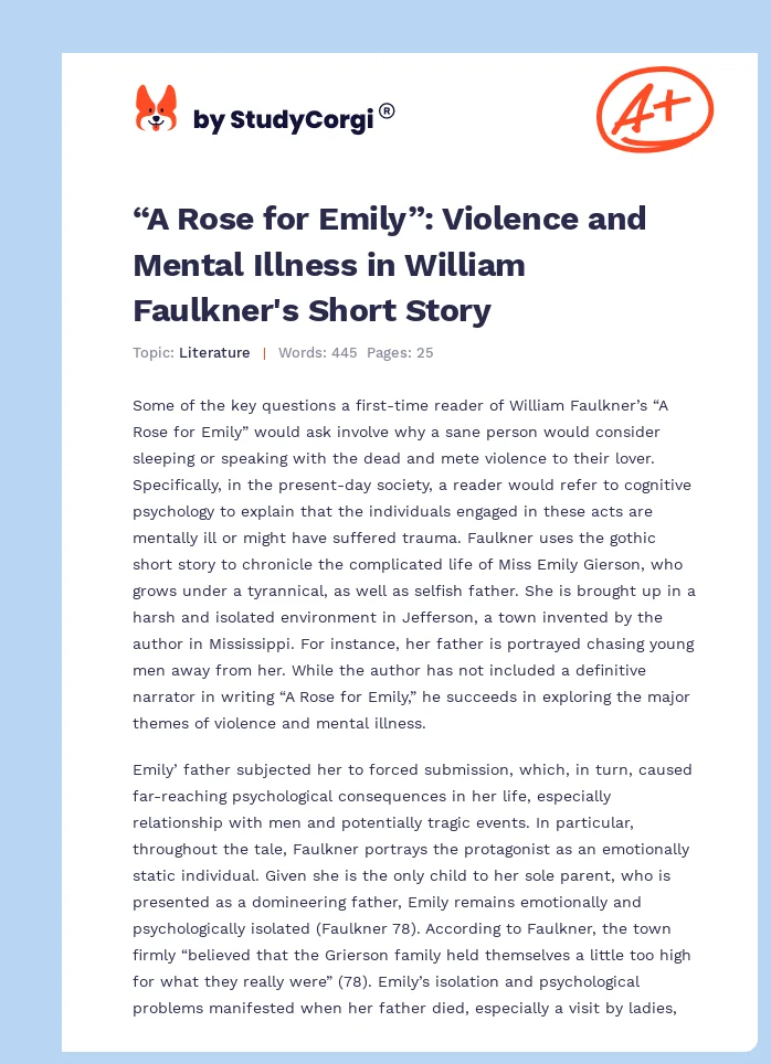 “A Rose for Emily”: Violence and Mental Illness in William Faulkner's Short Story. Page 1