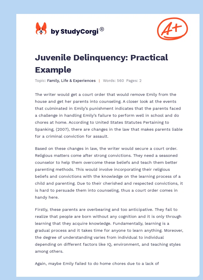 Juvenile Delinquency: Practical Example. Page 1