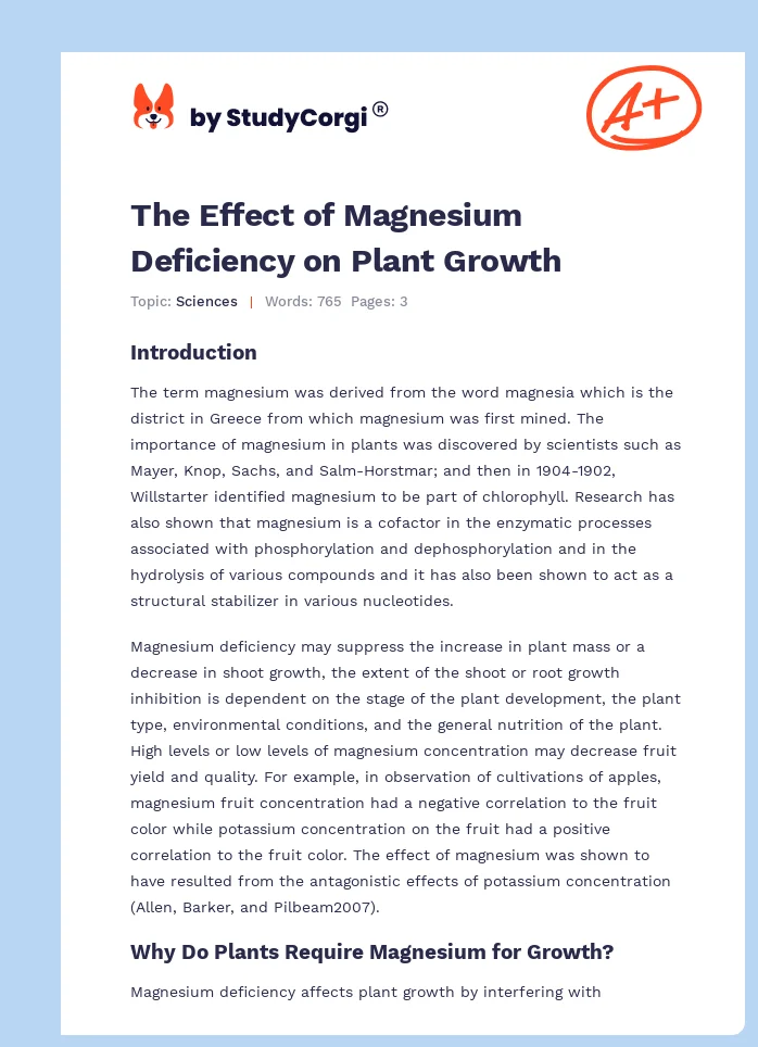 The Effect of Magnesium Deficiency on Plant Growth. Page 1