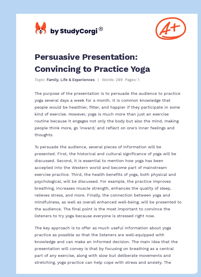 Persuasive Presentation: Convincing to Practice Yoga. Page 1