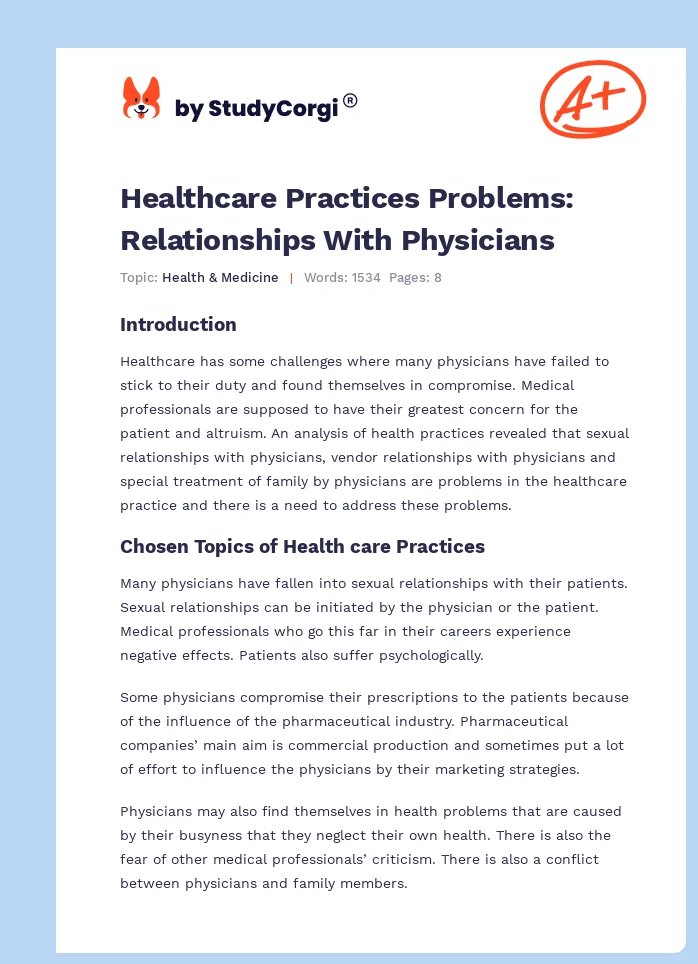 Healthcare Practices Problems: Relationships With Physicians. Page 1