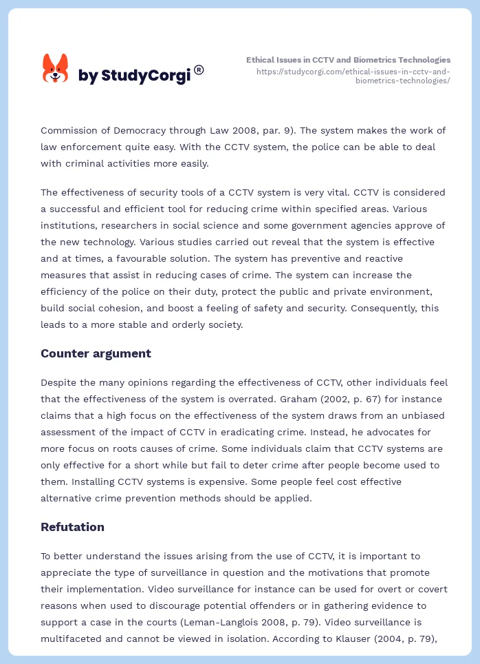 Ethical Issues in CCTV and Biometrics Technologies. Page 2