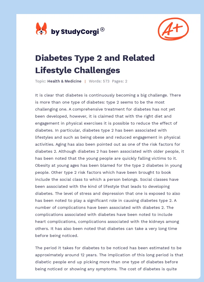 Diabetes Type 2 and Related Lifestyle Challenges. Page 1