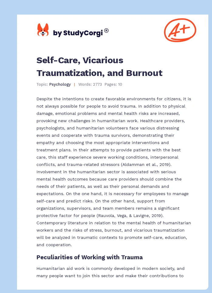 Self-Care, Vicarious Traumatization, and Burnout. Page 1