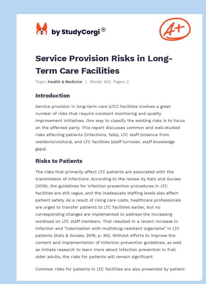 Service Provision Risks in Long-Term Care Facilities. Page 1