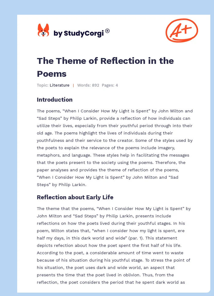 The Theme of Reflection in the Poems. Page 1