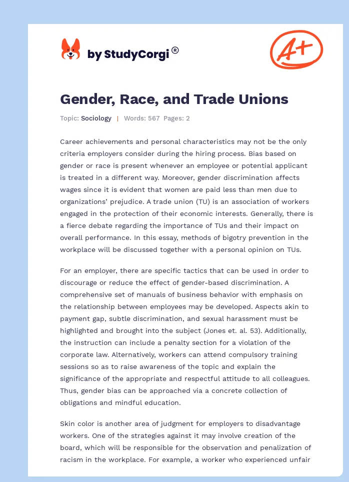 Gender, Race, and Trade Unions. Page 1