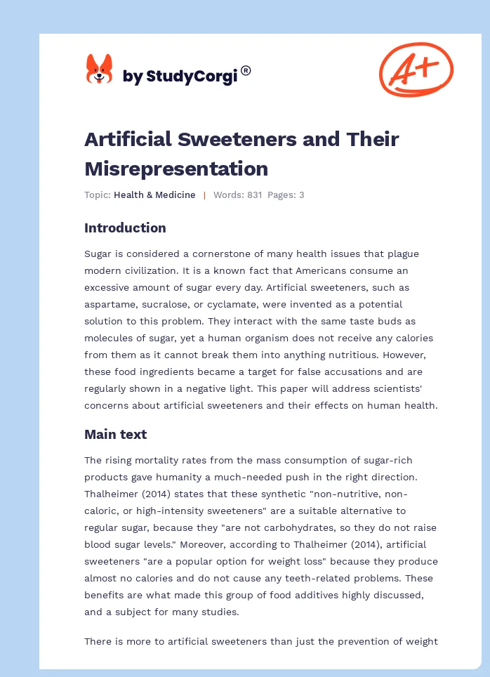 Artificial Sweeteners and Their Misrepresentation. Page 1