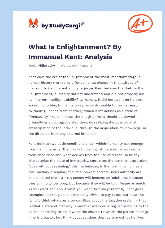 What Is Enlightenment? By Immanuel Kant: Analysis. Page 1