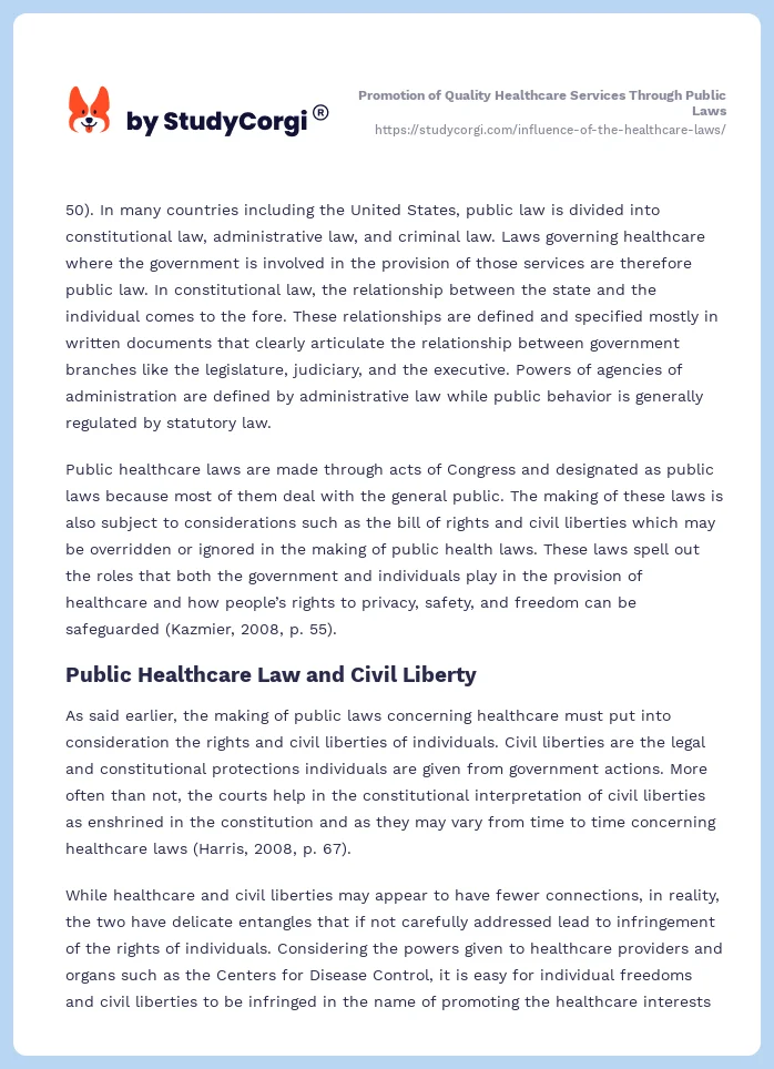Promotion of Quality Healthcare Services Through Public Laws. Page 2