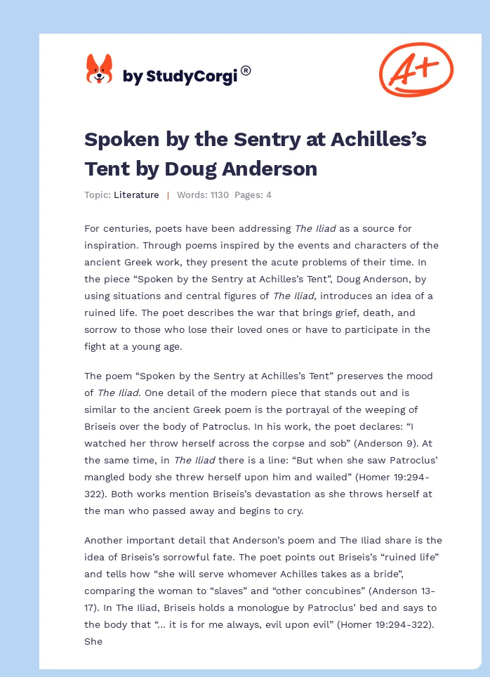 Spoken by the Sentry at Achilles’s Tent by Doug Anderson. Page 1