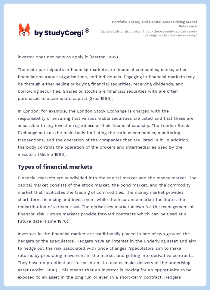Portfolio Theory and Capital Asset Pricing Model Relevance. Page 2