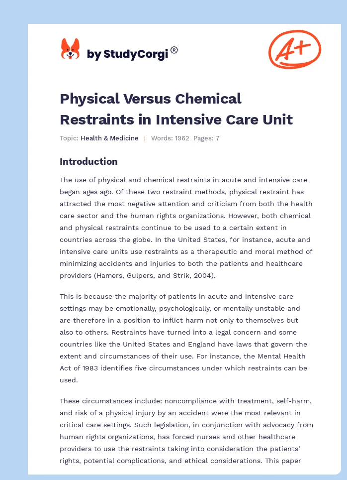 Physical Versus Chemical Restraints in Intensive Care Unit. Page 1