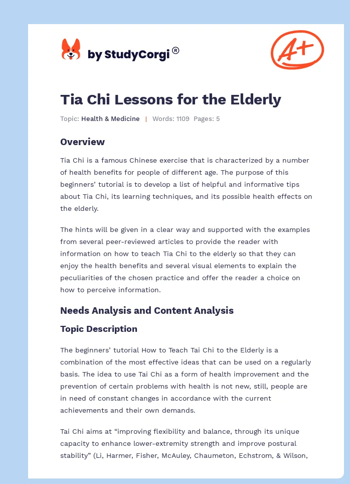 Tia Chi Lessons for the Elderly. Page 1