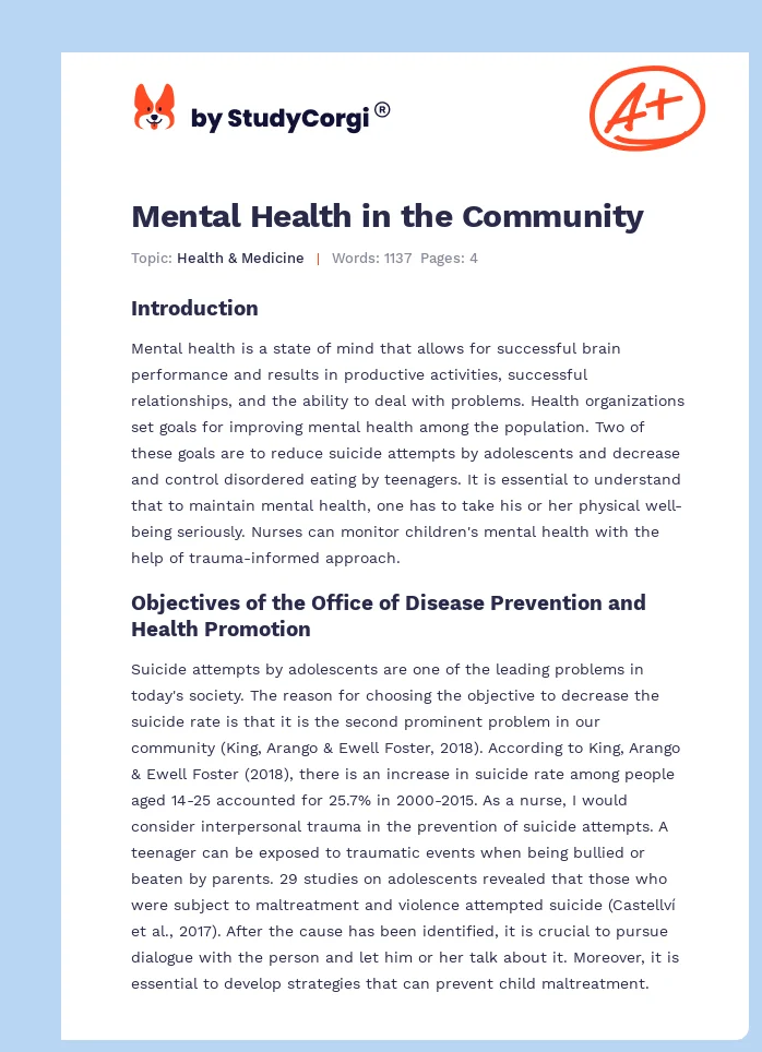 Mental Health in the Community. Page 1