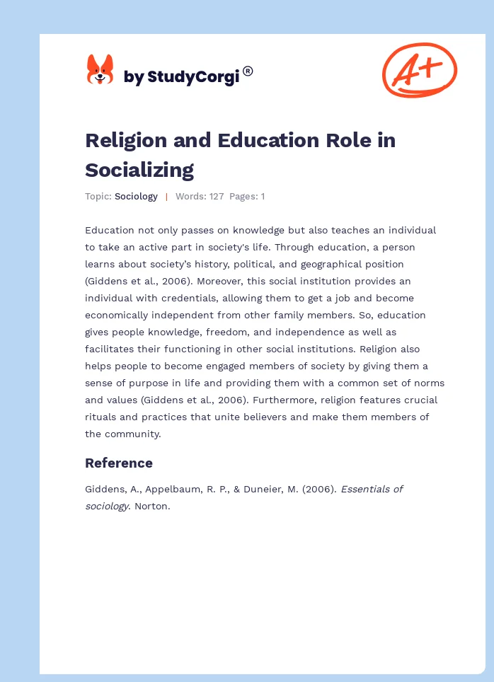 Religion and Education Role in Socializing. Page 1
