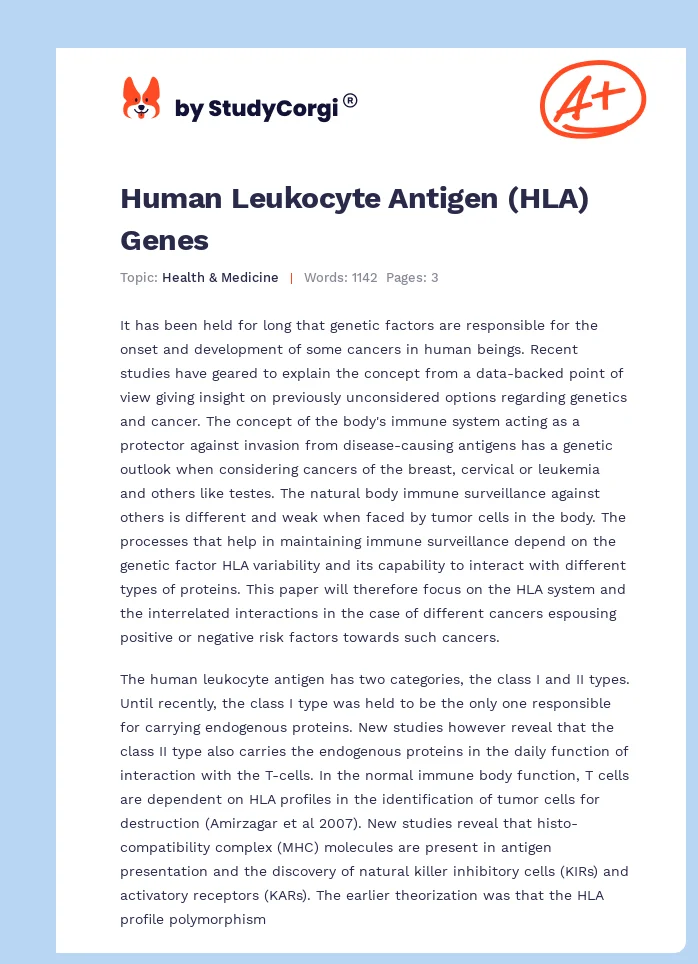 Human Leukocyte Antigen (HLA) Genes. Page 1