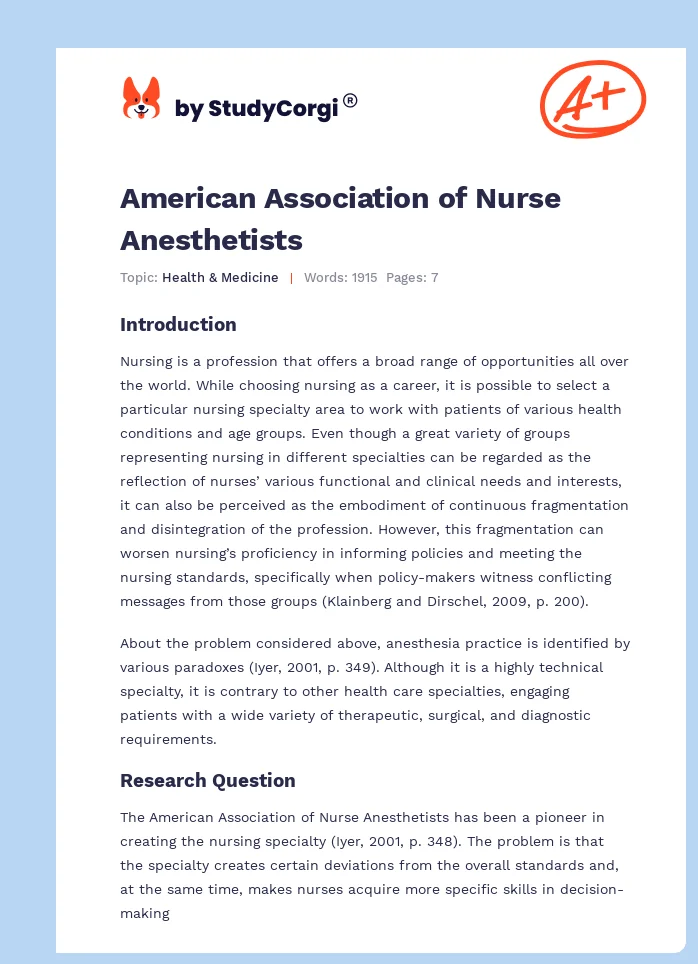 American Association of Nurse Anesthetists. Page 1