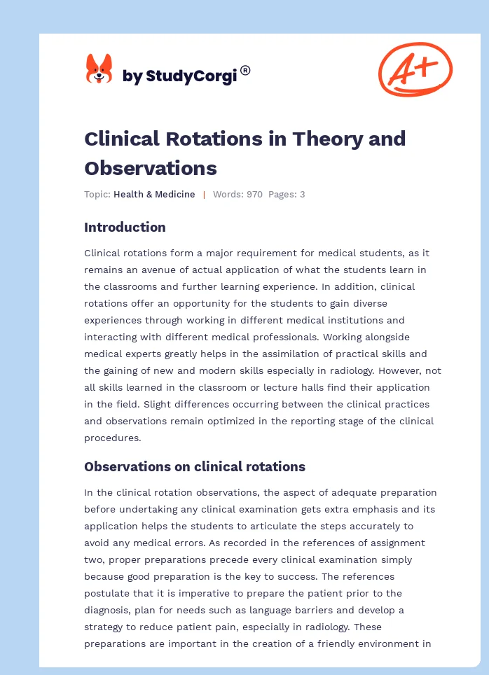 Clinical Rotations in Theory and Observations. Page 1