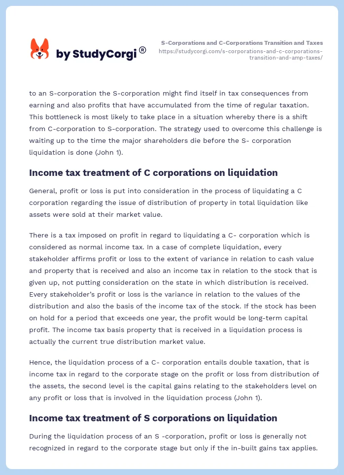 S-Corporations and C-Corporations Transition and Taxes. Page 2