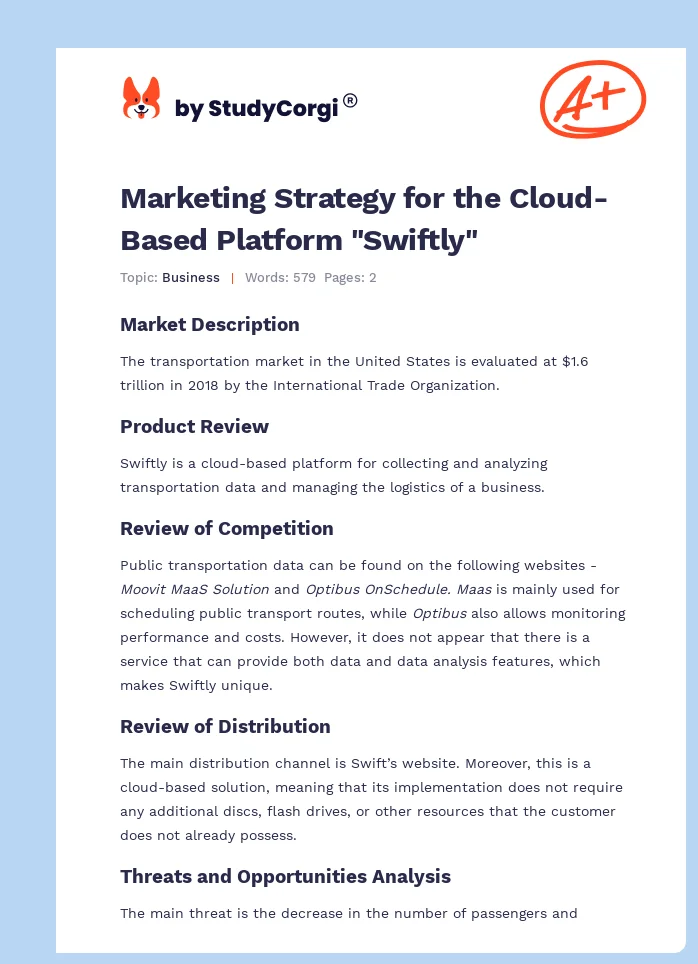 Marketing Strategy for the Cloud-Based Platform "Swiftly". Page 1