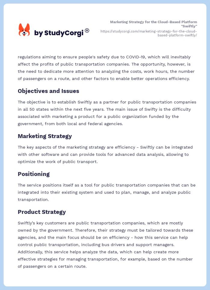 Marketing Strategy for the Cloud-Based Platform "Swiftly". Page 2