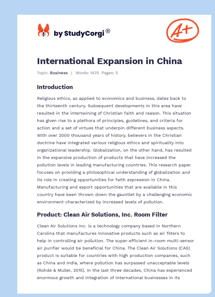 International Expansion in China. Page 1