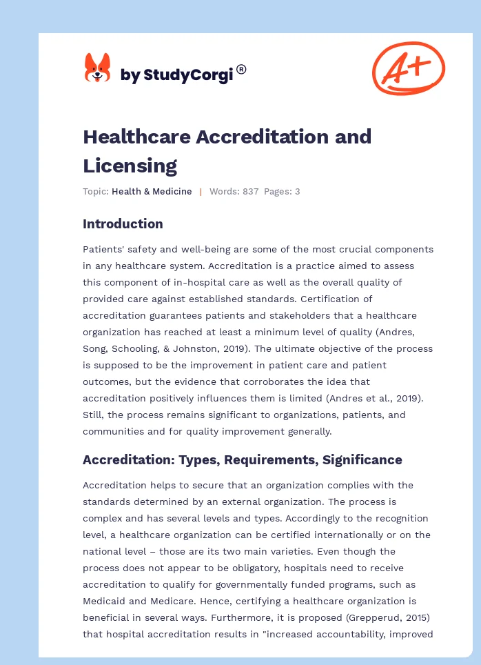 Healthcare Accreditation and Licensing. Page 1