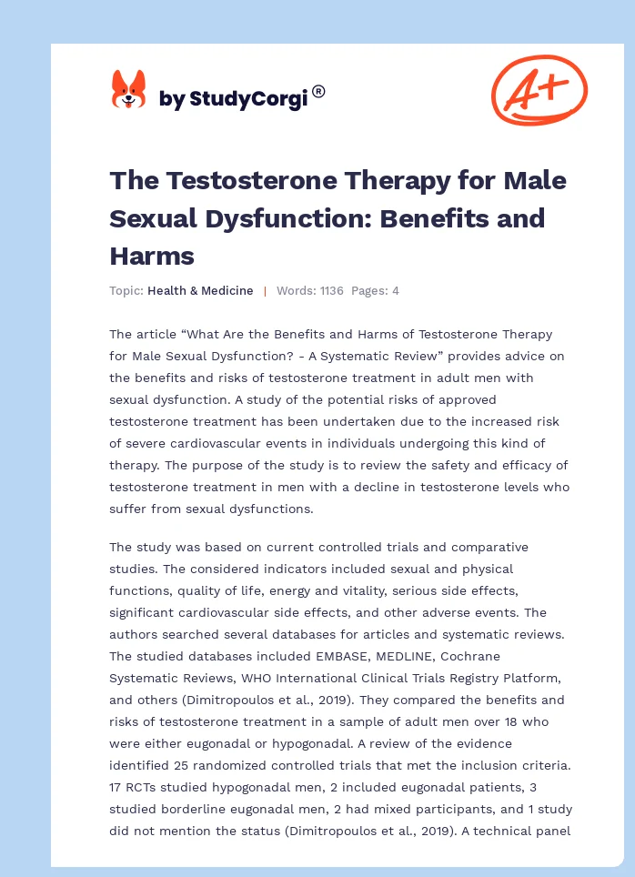 The Testosterone Therapy for Male Sexual Dysfunction: Benefits and Harms. Page 1