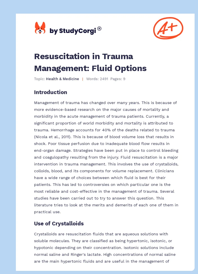 Resuscitation in Trauma Management: Fluid Options. Page 1
