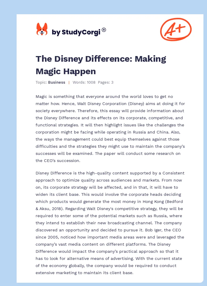 The Disney Difference: Making Magic Happen. Page 1