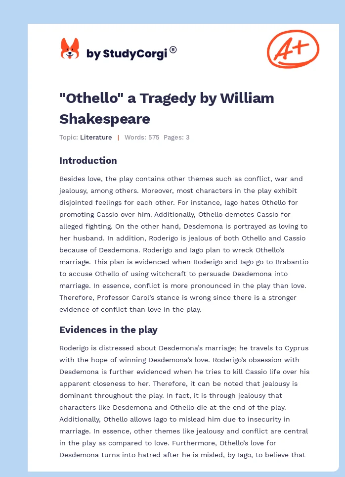"Othello" a Tragedy by William Shakespeare. Page 1