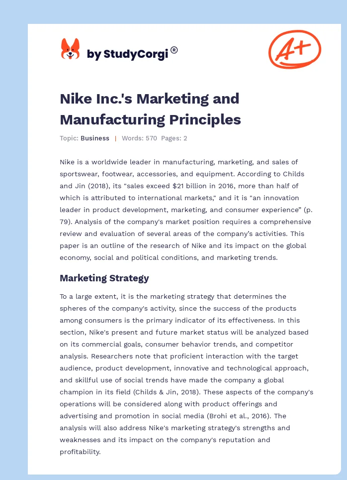 Nike Inc.'s Marketing and Manufacturing Principles. Page 1