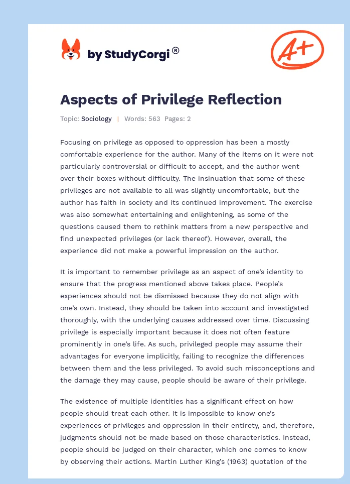 Aspects of Privilege Reflection. Page 1