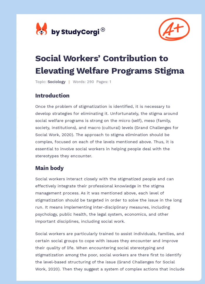 Social Workers’ Contribution to Elevating Welfare Programs Stigma. Page 1