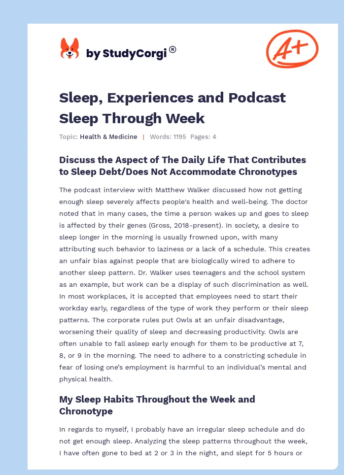 Sleep, Experiences and Podcast Sleep Through Week. Page 1