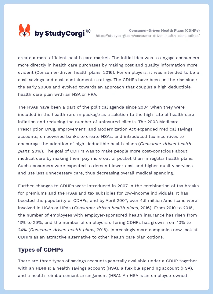 Consumer-Driven Health Plans (CDHPs). Page 2