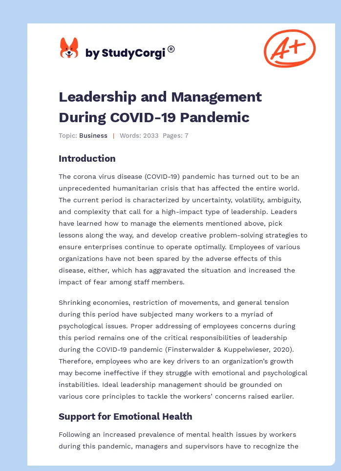 Leadership and Management During COVID-19 Pandemic. Page 1