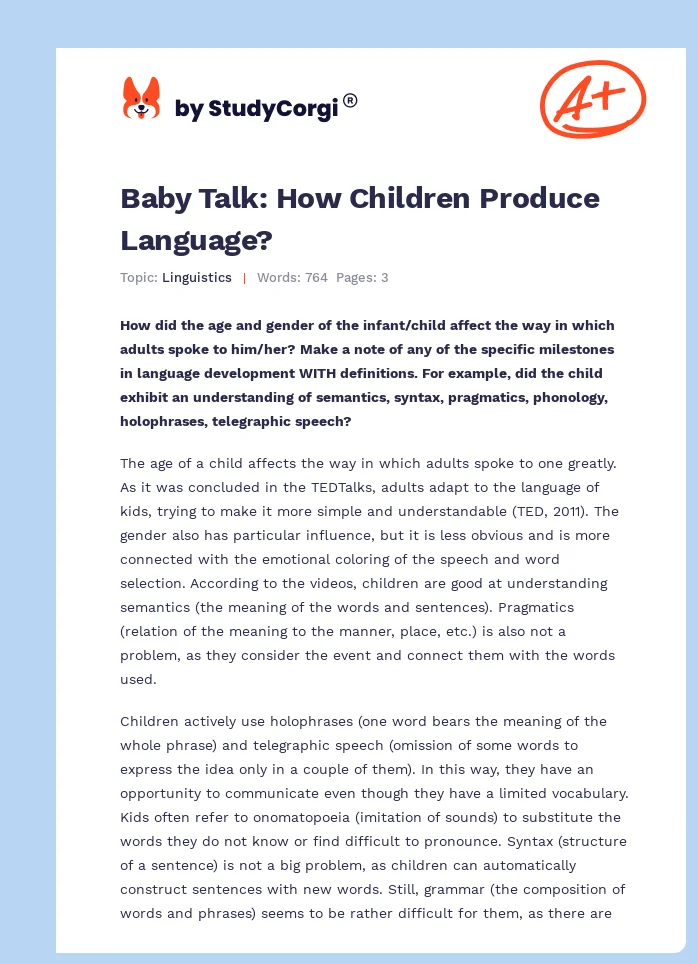 Baby Talk: How Children Produce Language?. Page 1