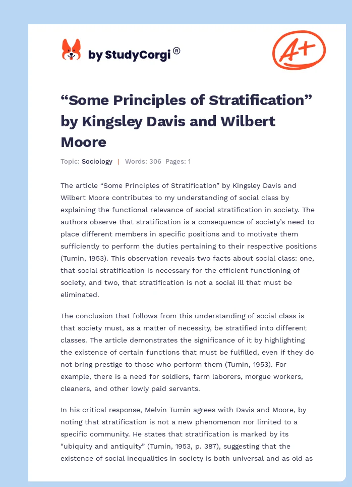 “Some Principles of Stratification” by Kingsley Davis and Wilbert Moore. Page 1