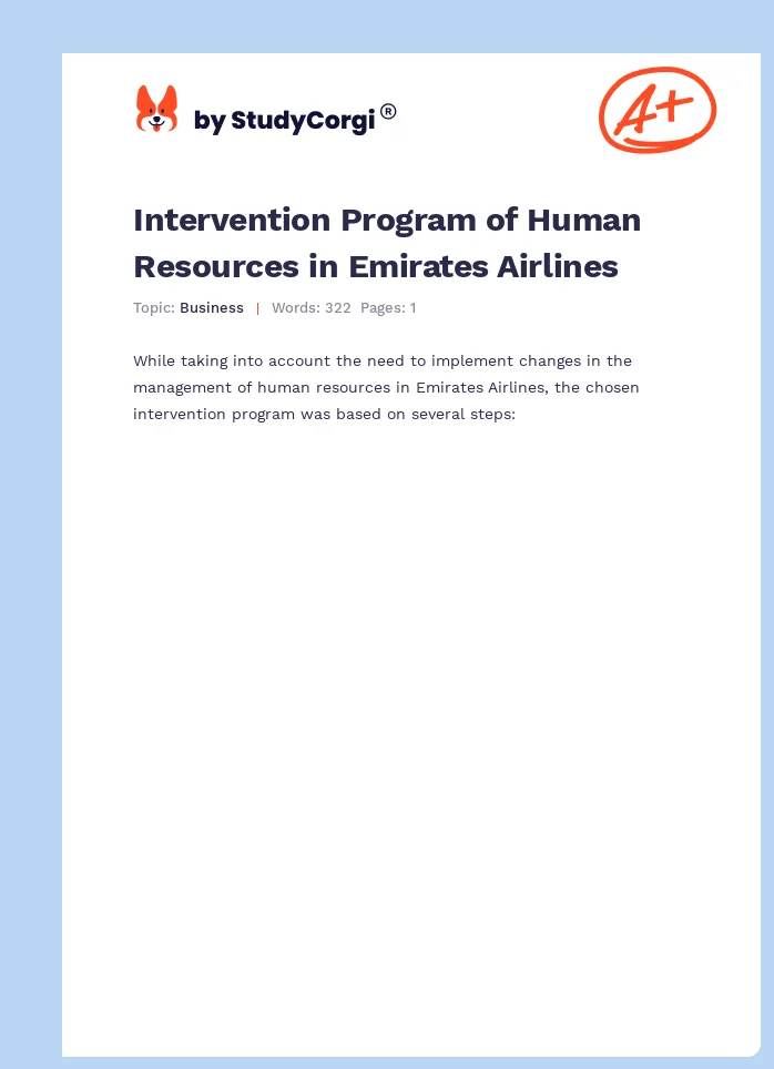 Intervention Program of Human Resources in Emirates Airlines. Page 1