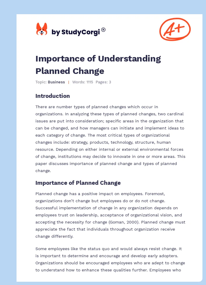 Importance of Understanding Planned Change. Page 1