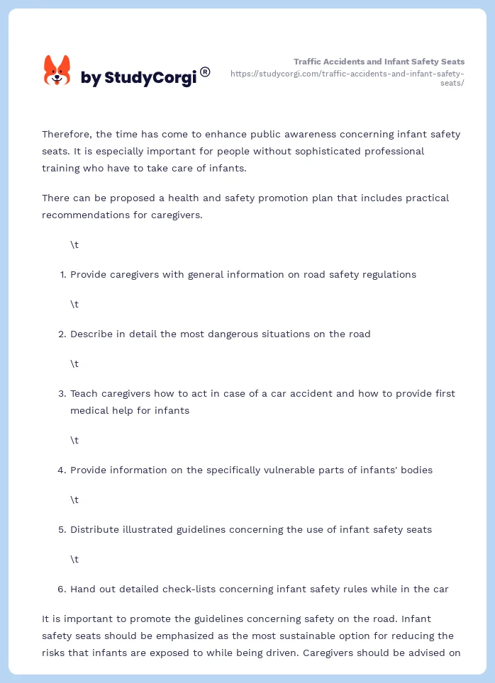 Traffic Accidents and Infant Safety Seats. Page 2