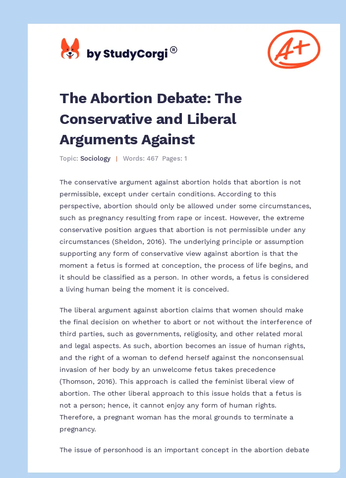 The Abortion Debate: The Conservative and Liberal Arguments Against. Page 1