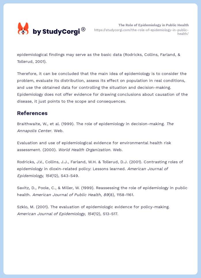 The Role of Epidemiology in Public Health. Page 2